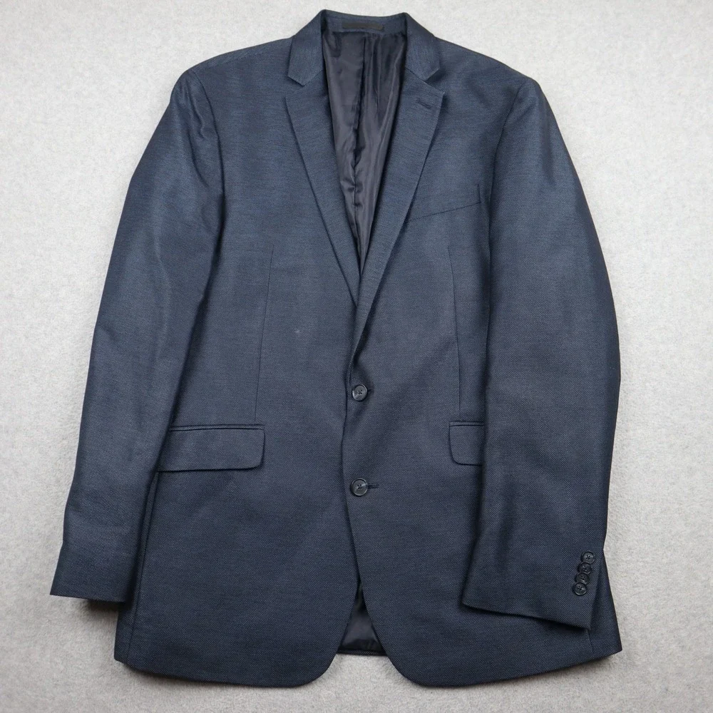 Kenneth Cole Reaction Blazer Mens 42L Two-Button Navy Blue Micro-Textured L865